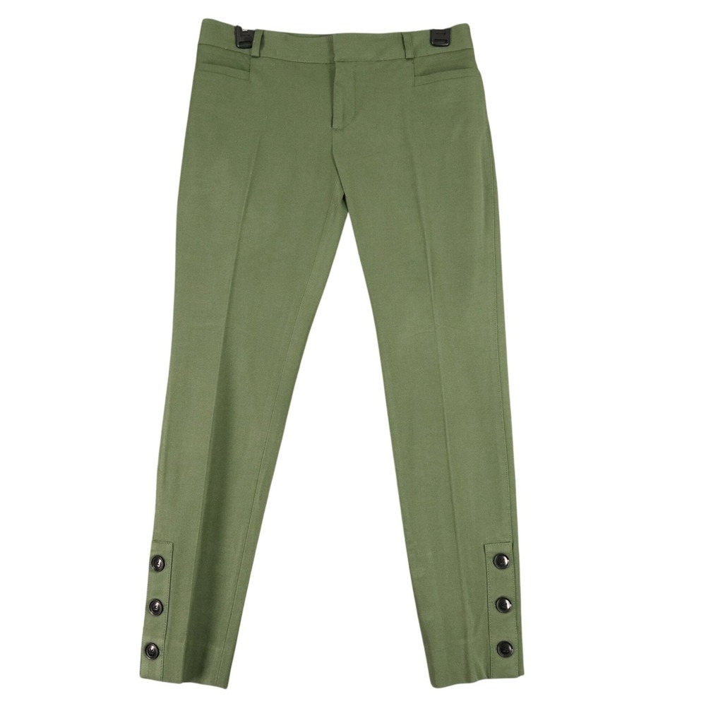 Banana Republic Sloan Womens 2 Green Ankle Dress Pants Button Hem Stretch Career